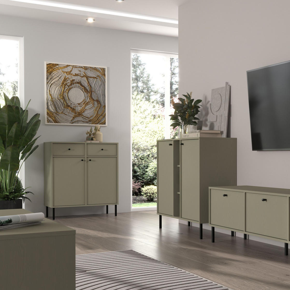 KOMMODE TORINO 84/95/41 cm mit 2 Schubladen 2 Türen Hellgrün - Hellgrün, Holzwerkstoff (84/95/41cm) - MASSENO