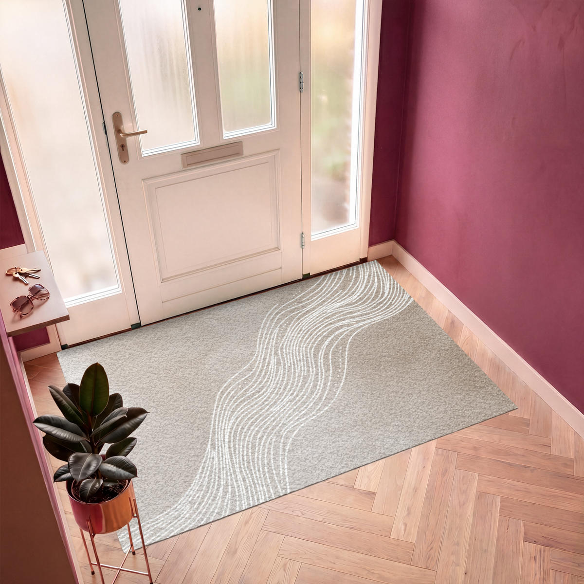 FUSSMATTE Wellenlinien - Fließend - Sandfarben Fußabtreter 180x120 cm - Beige, Kunststoff (180/120cm) - MuchoWow
