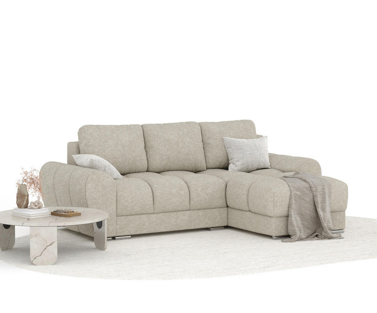 ECKSOFA MIT SCHLAFFUNKTION Peebles Beige Grau Chenille-Stoff - Chromfarben/Beige, Holz/Holzwerkstoff (256/175cm) - Maison de Reve