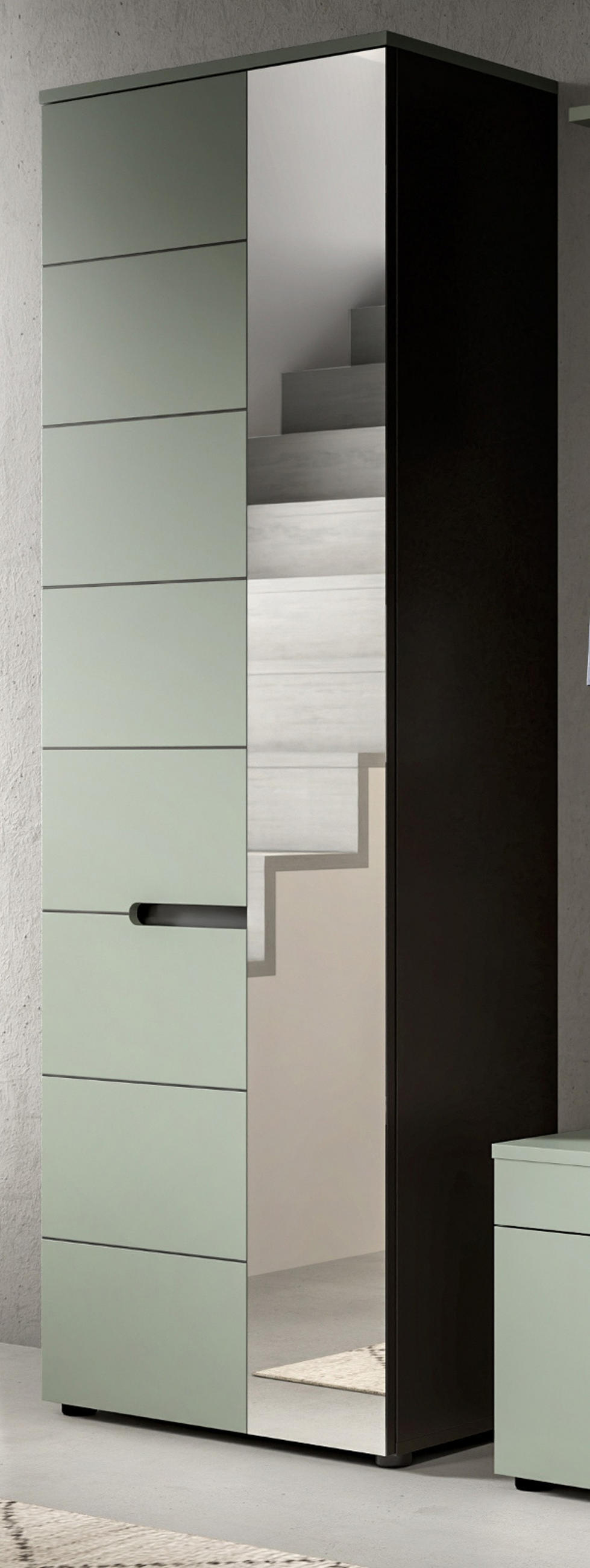 GARDEROBENSCHRANK Salbei grün und Basalt grau, Schuhschrank 65 x 190 cm, variable Inneneinteilung, Soft-Close, Cooper - Salbeigrün/Schwarz, Holzwerkstoff/Kunststoff (65/190/37cm) - Inn.Furn