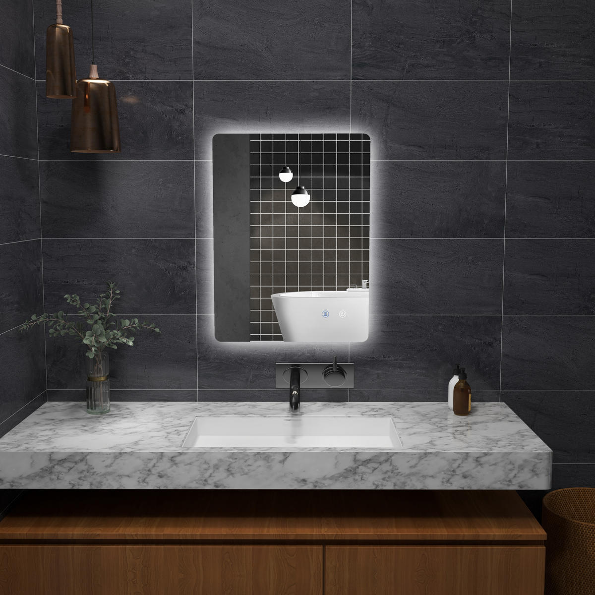 BADEZIMMERSPIEGEL DE-15130 80/60 cm mit 3 LED-Farben und dimmbar Weiß - Transparent, Glas (60/3/90cm) - ComfortXL