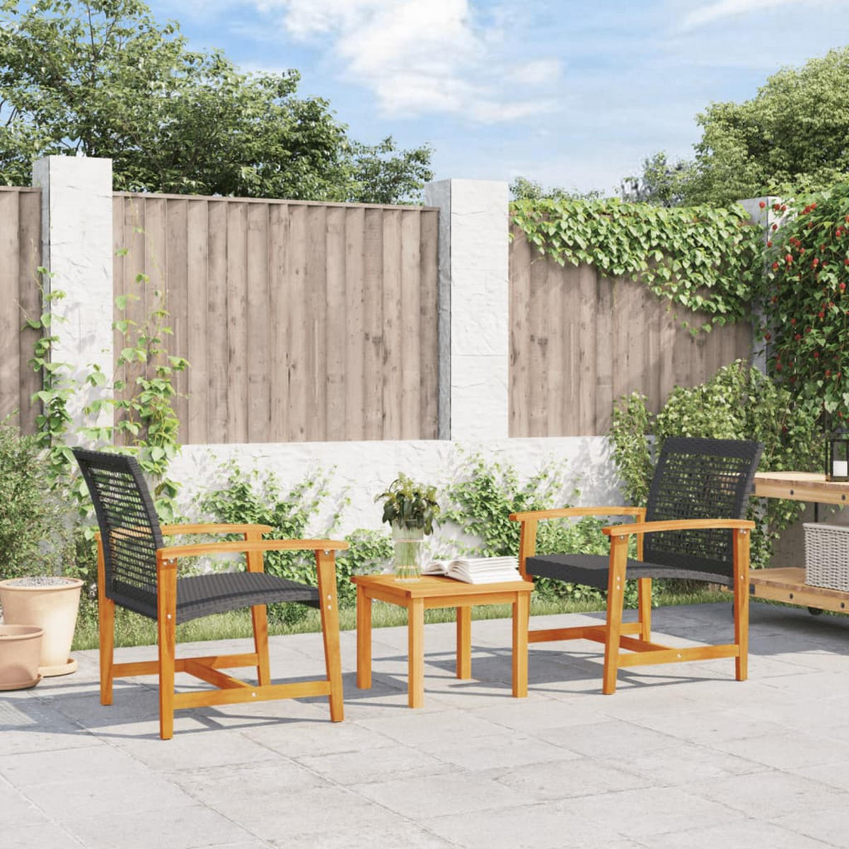 GARTENSTÜHLE 2er Set Schwarz Poly Rattan Und Akazienholz - Schwarz, Kunststoff (63/80/64cm) - vidaXL