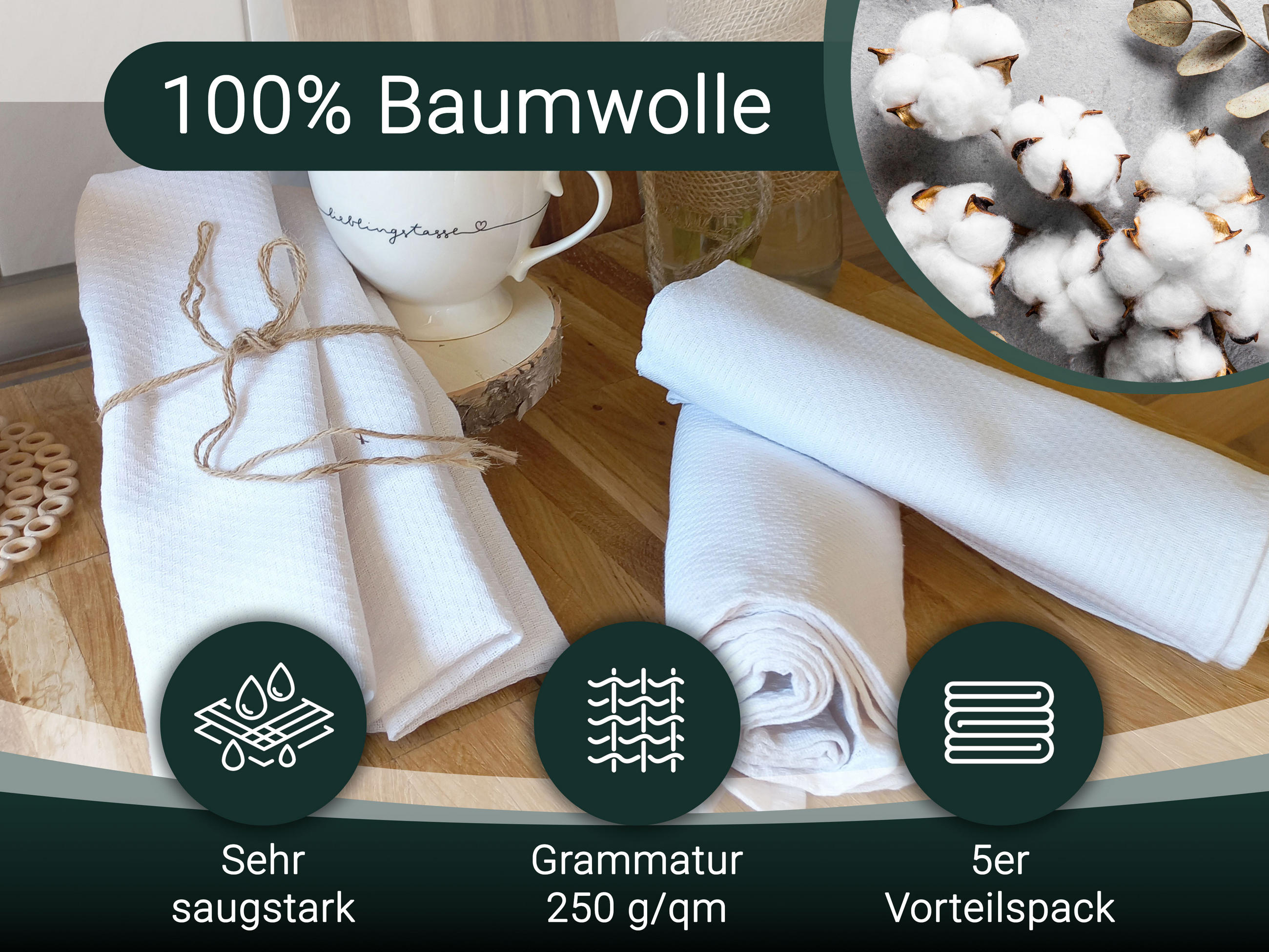 GESCHIRRTÜCHER, 5er-Set, 50x75 cm, 100% Baumwolle, Weiß - Weiß, Textil (50/75cm) - Zollner