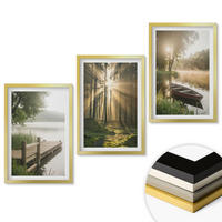 WANDBILDER 3er Set - 40x60 cm Goldrahmen - See, Wald, Boot, Morgennebel - Goldfarben, Kunststoff (40/60cm) - ArtPrintCave