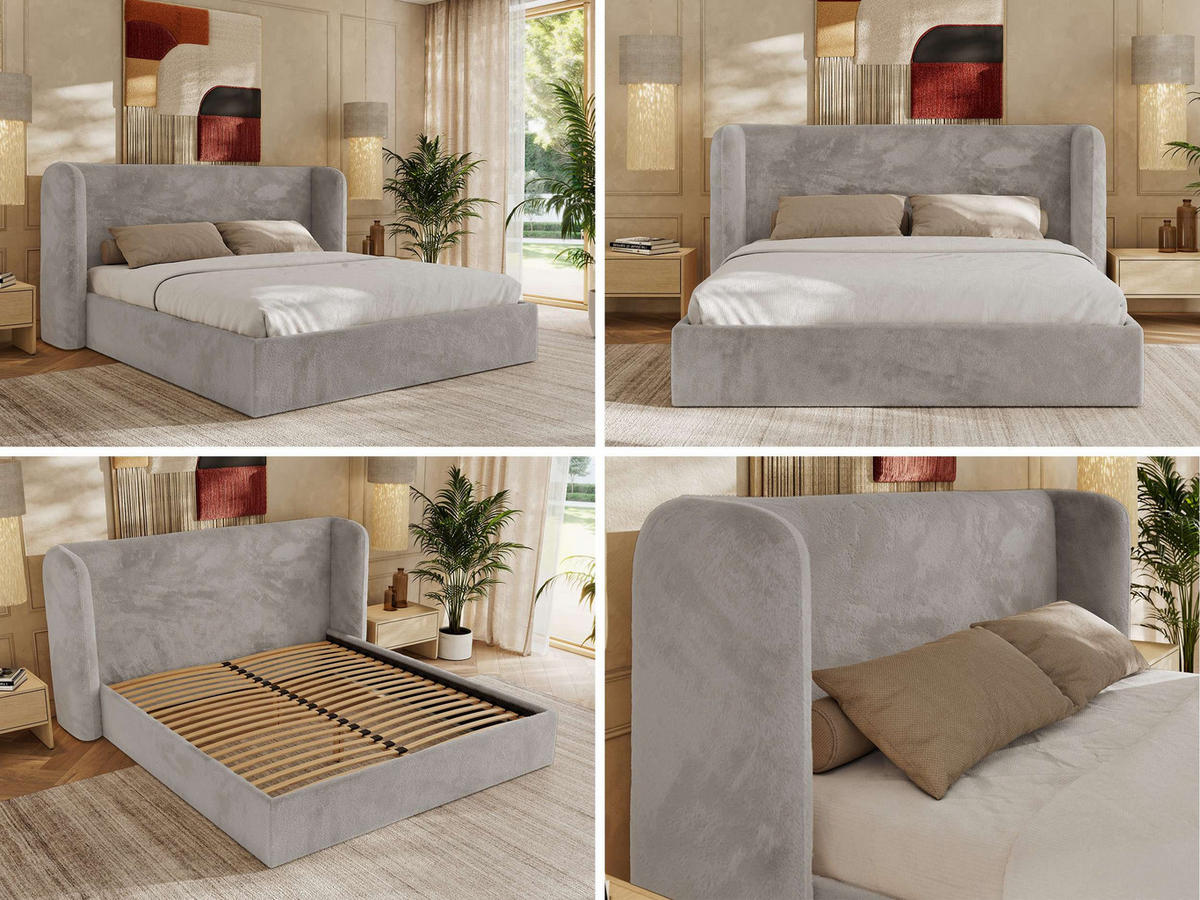 POLSTERBETT EMORA CLASSIC 140/200 - Hellgrau Plüsch - Multipocket-Matratze - Hellgrau, Textil (140/200cm) - MKS