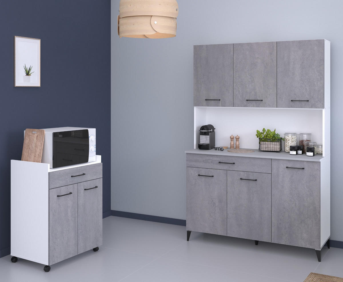 MINIKÜCHE grau, weiß, Set 2-teilig mit Buffet, Mehrzweckschrank - Weiß/Grau, Holzwerkstoff (180/180/45cm) - Parisot Meuble