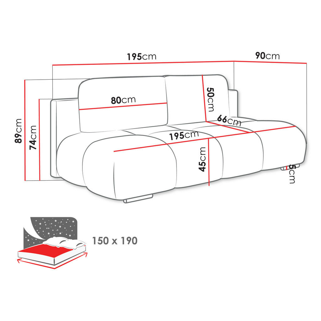 Thumbnail - Mirjan24 Schlafsofa, Currygelb, Textil, 3-Sitzer, Rechteckig, 195x89x90 cm, Wohnzimmer, Sofas & Couches, Schlafsofas
