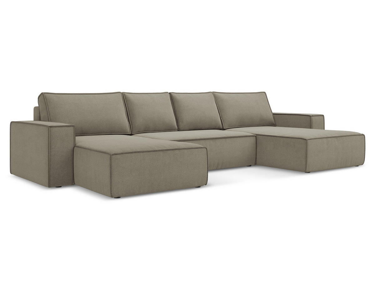 WOHNLANDSCHAFT Strukturstoff Stoff Beige - Beige/Schwarz, Kunststoff/Textil (398/82/185cm) - Makamii