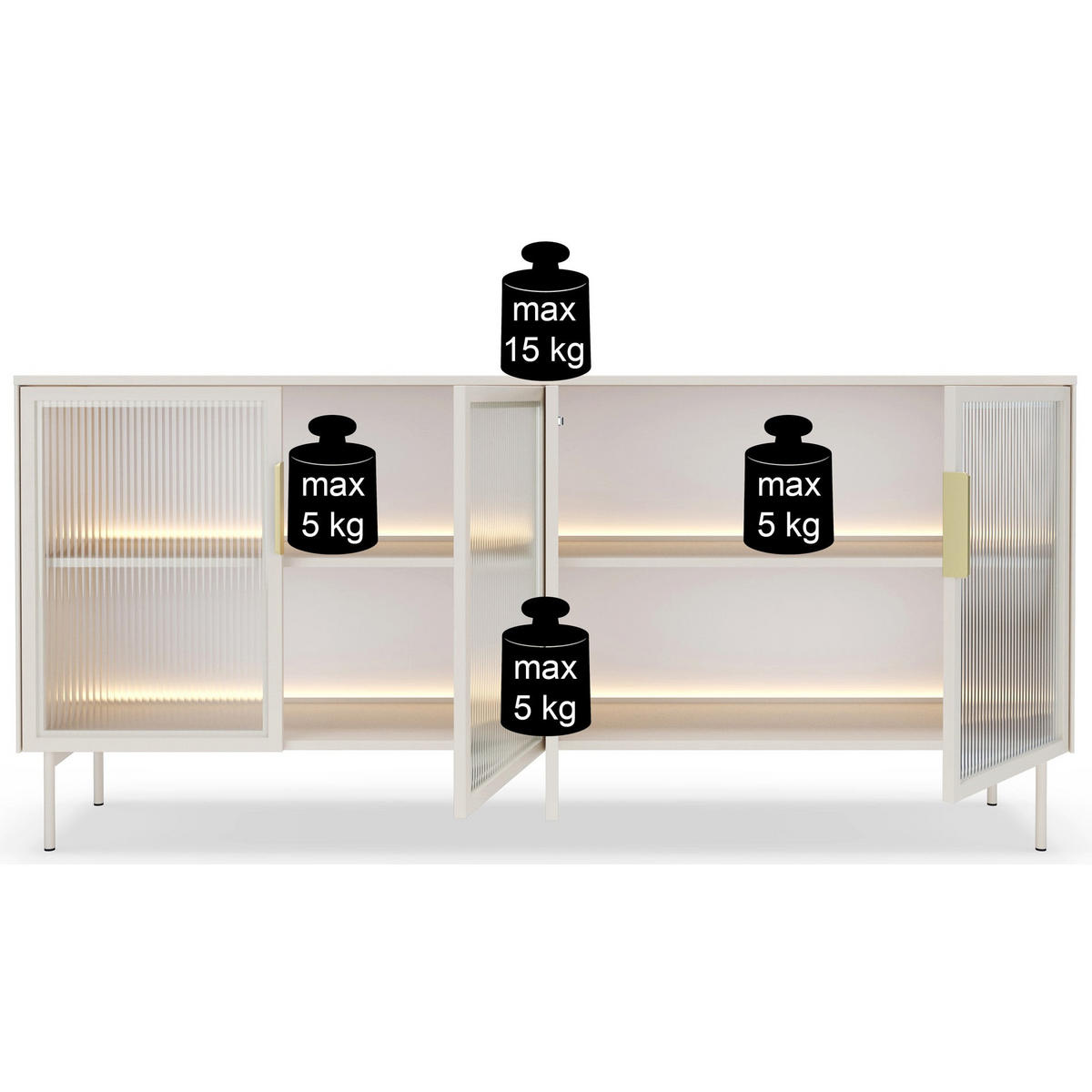 SIDEBOARD Lumi 4-türig mit Glasfronten Kaschmirgrau 181 cm - Taupe/Goldfarben, Holzwerkstoff/Metall (181.3/82.6/39.3cm) - Selsey