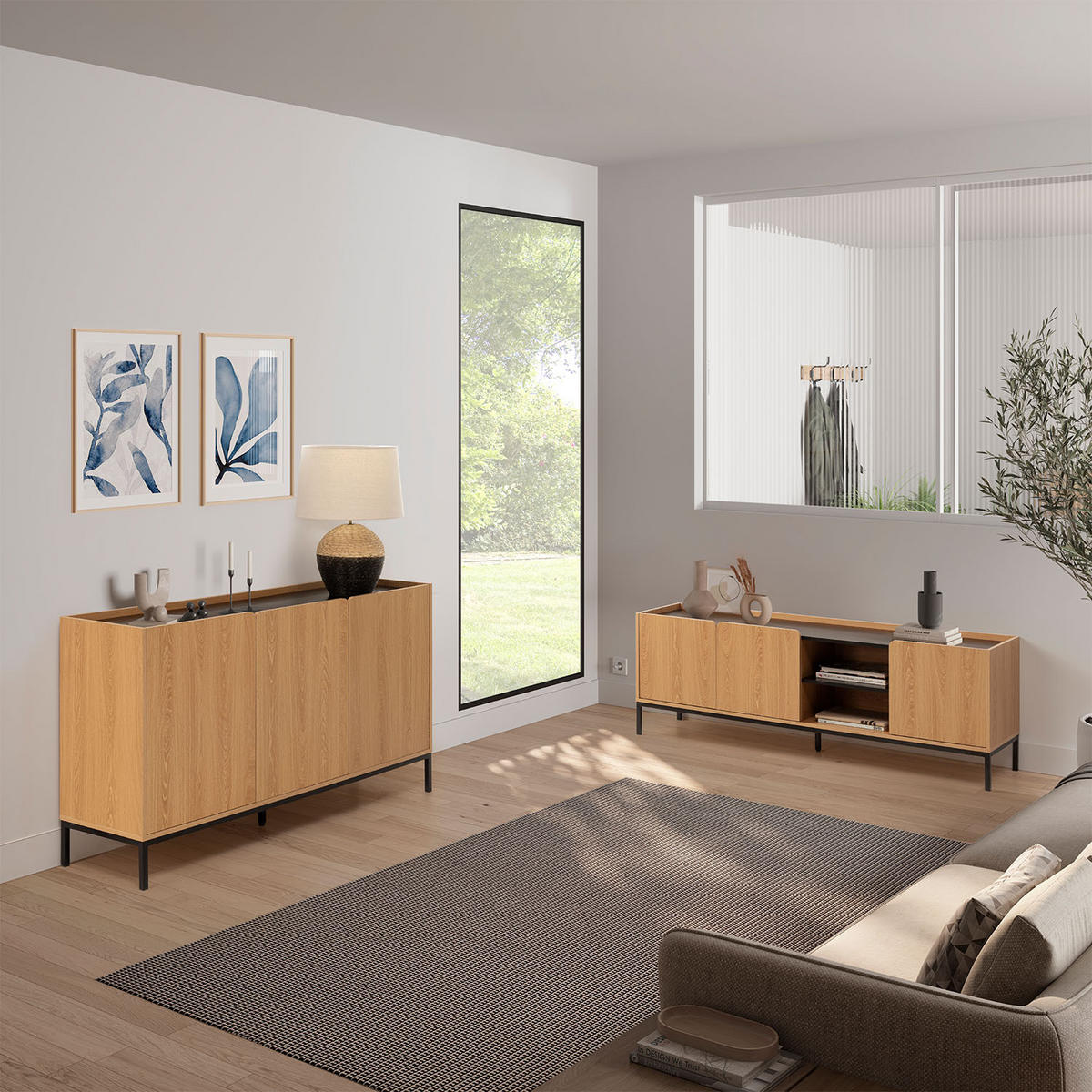 SIDEBOARD Curva 3 türen Eichenfarbe - Honigeiche, Holzwerkstoff (140/80/40cm)