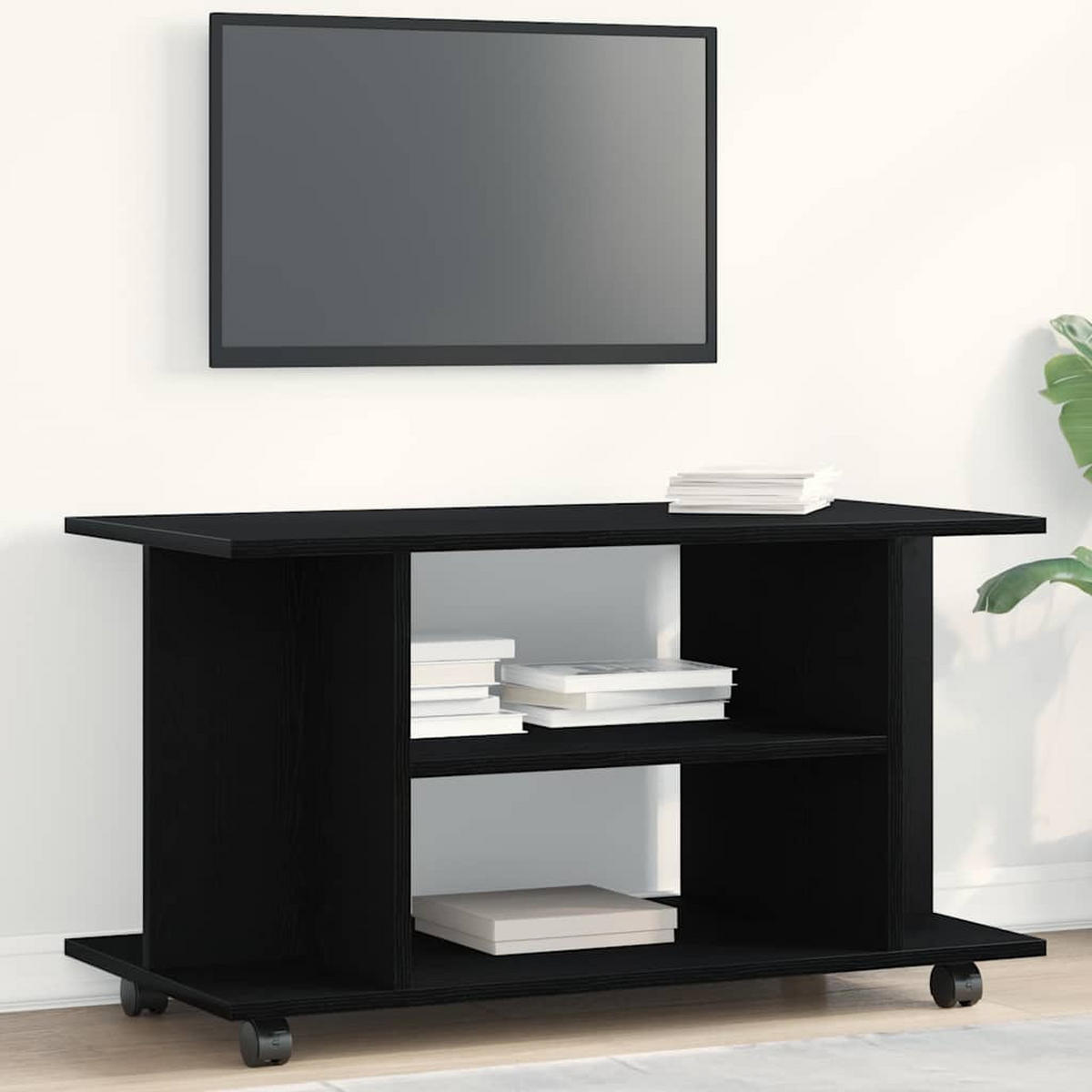 TV-SCHRANK Mit Rollen Schwarz Eichen-Optik 80/40/45 Cm - Schwarz, Holzwerkstoff (40/45/80cm) - vidaXL