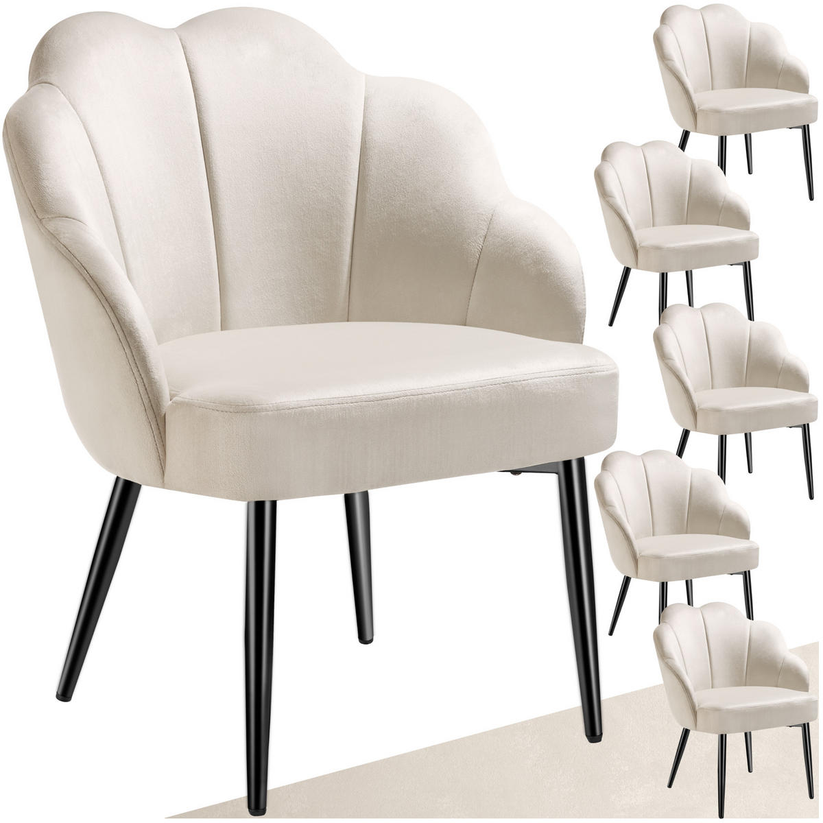 COCKTAILSESSEL 6er Set Hellen 66 x 62 x 80 5 cm creme/schwarz - Creme/Schwarz, Textil (66/80.5/62cm) - tectake