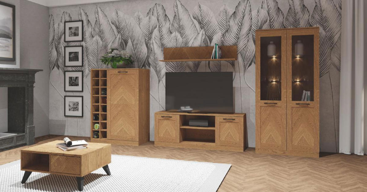 WOHNWAND Cozy Eiche Rustikal 2-teilig - Eichefarben/Braun, Holz/Metall (160/50/42cm) - Feldmann-Wohnen