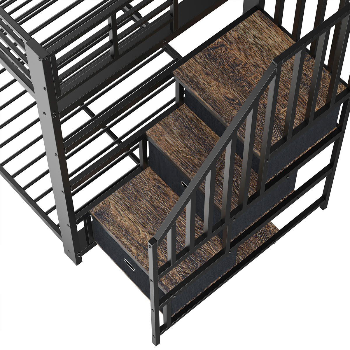 ETAGENBETT 90/200 cm mit Treppe, LED und Steckdose, DE-41957, in Schwarz - Schwarz, Metall (90/200cm) - ComfortXL