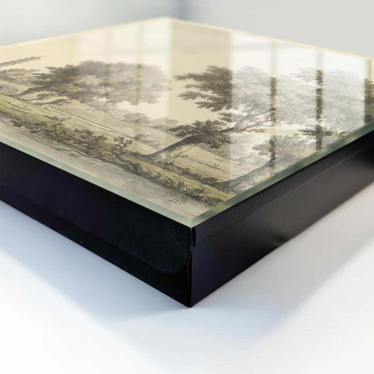 SCHLÜSSELBOX Schwarz 30x30 cm- Türöffnung nach rechts - Park mit einer Pagode - Grün, Metall (30/30/5cm) - TULUP