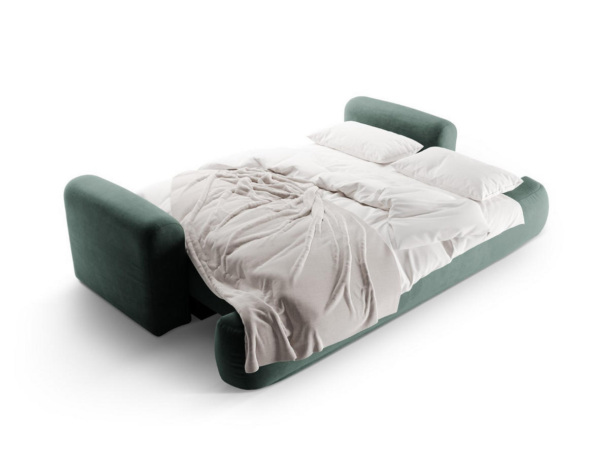 SOFA ausklappbar mit Bettkasten Ella aus Samt petrol 3 Sitzplätze - Petrol, Textil (271/94/108cm) - Micadoni