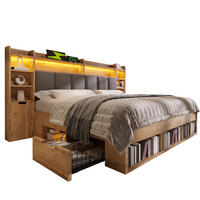 BETT 180/200 cm in Eichefarben mit Schubladen, Regal, LED, USB und Type-C Holzoptik - Eichefarben/Grau, Holzwerkstoff/Textil (180/200cm) - STILVORA