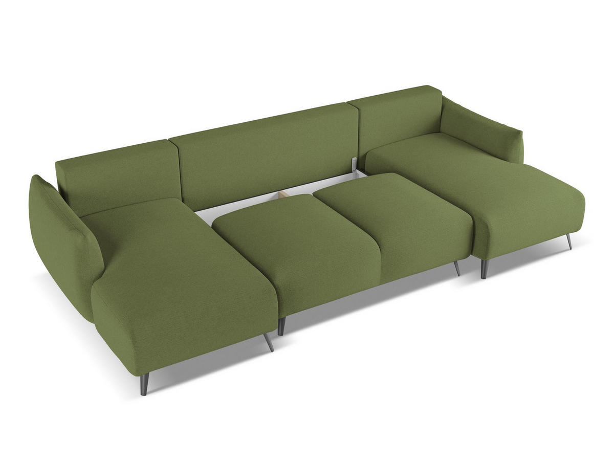 WOHNLANDSCHAFT Chenille Stoff Grün - Dunkelgrün/Schwarz, Textil/Metall (317/86/162cm) - Makamii