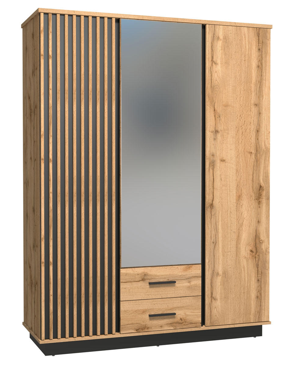 KLEIDERSCHRANK Lamia modern Eiche Wotan / schwarz 145,5 / 52 / 193cm - Eiche Wotan/Multicolor, Holzwerkstoff/Kunststoff (146/193/52cm) - Feldmann-Wohnen