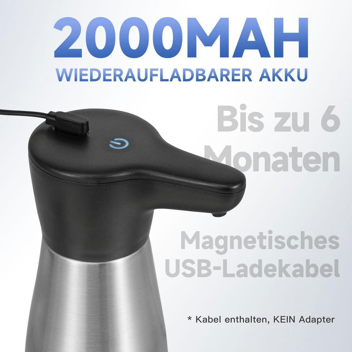 SEIFENSPENDER Edelstahl 420 ml wiederaufladbar IPX7 Wasserdicht - Silberfarben, Metall (8.2/21.4/11.1cm)