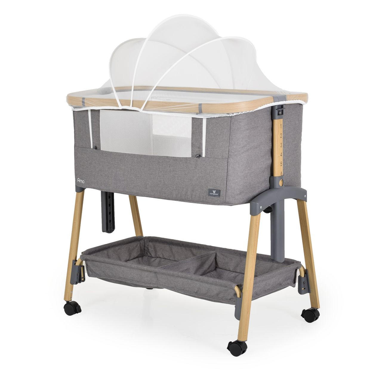 BEISTELLBETT Amo grau 80 x 48 cm, 7 Höhenpositionen, Anti-Reflux, Moskitonetz, Matratze - Grau, Metall (48/80cm) - Cangaroo