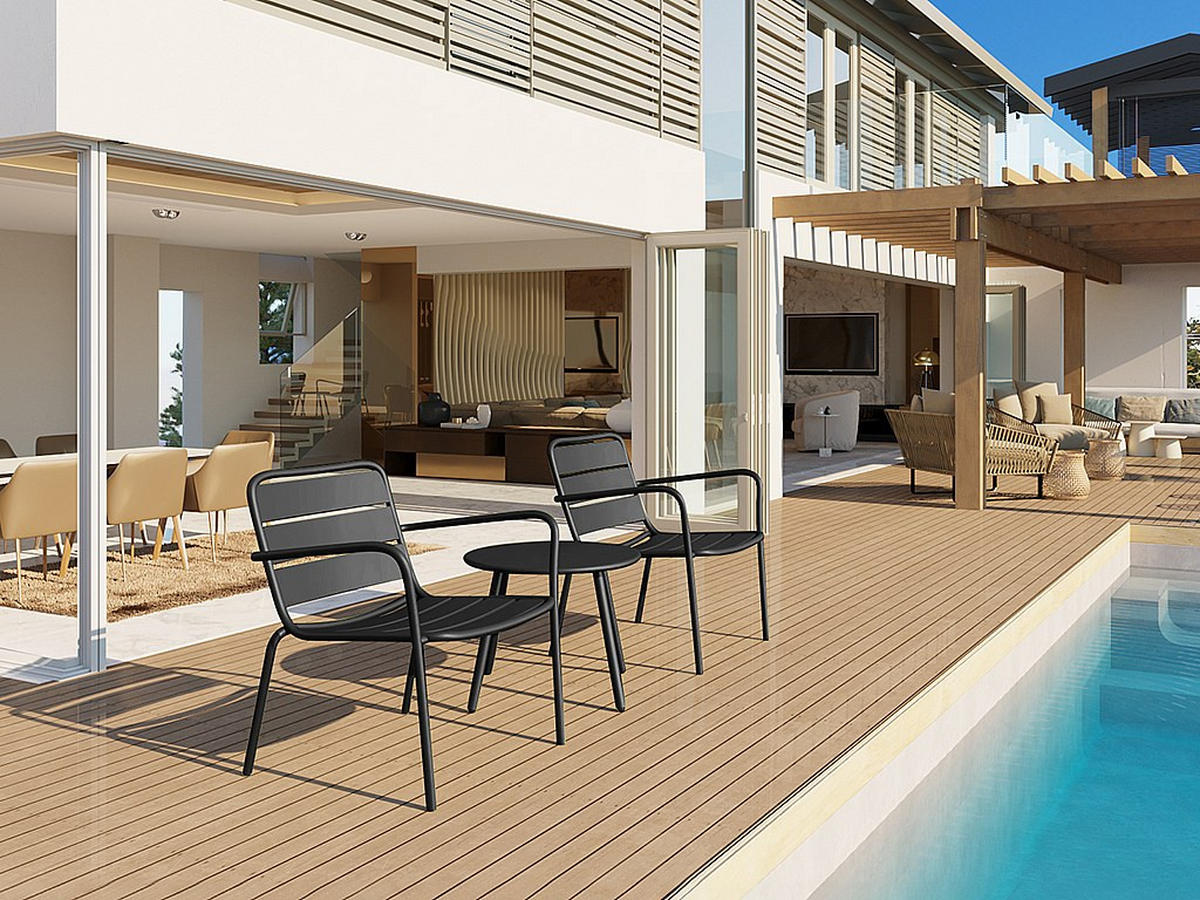 GARTENBEISTELLTISCH - 1 -Sitzer - Stahl - schwarz - MIRMANDE - Schwarz, Metall (50/50/44.5cm) - Vente-Unique