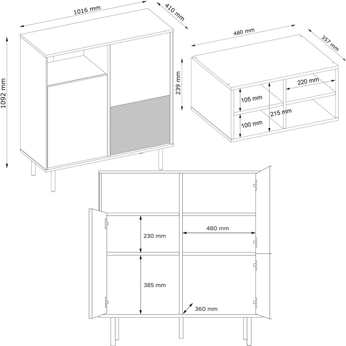 KOMMODE LOFTY Kreuzeinlage, schwarz / Eiche natur - Eichefarben/Schwarz, Holzwerkstoff (102/109/41cm) - KONSIMO®