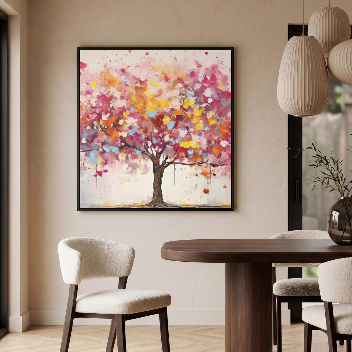 LEINWAND Bilder mit Rahmen - Aquarell - Baum - Kunst - Abstrakt - 90x90 - Multicolor, Textil (90/90cm) - MuchoWow