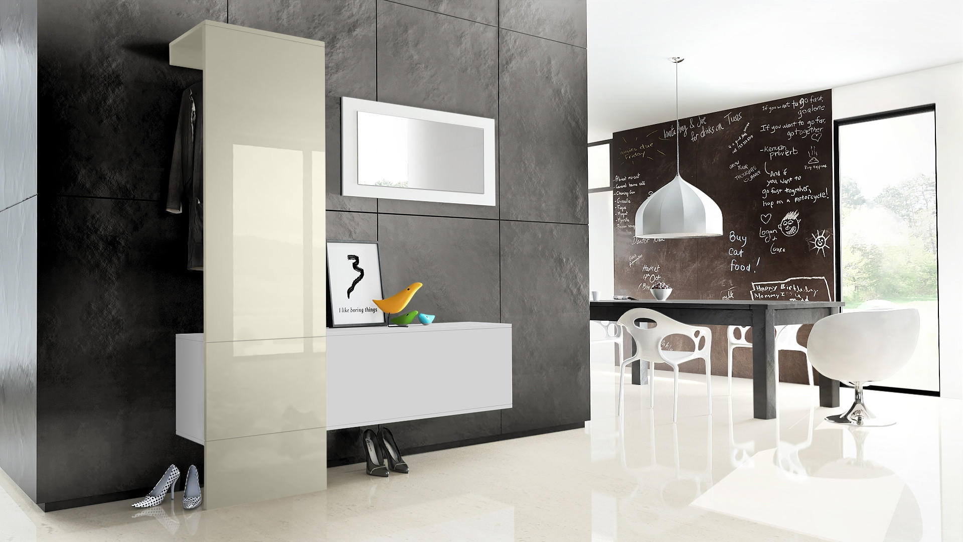 GARDEROBE Carlton Paneel in Creme Hochglanz - Creme, Holzwerkstoff (156/193/35cm) - Vladon