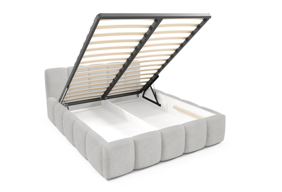 POLSTERBETT QUATTRO, 180x200 cm, Doppelbett mit Bettkasten, Boucle Stoff, Frabe: Hellgrau - Hellgrau, Holz/Textil (180/200cm)
