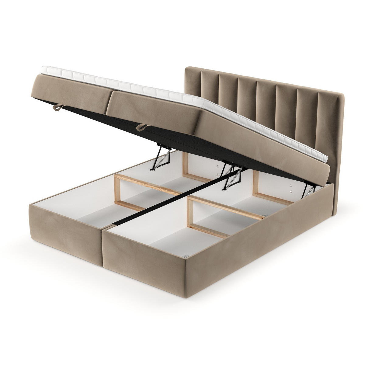 BOXBETT Lusso 200/200 cm Taupe im Paros Stoff - Taupe/Schwarz, Holz/Holzwerkstoff (200/200cm) - AltaBeds