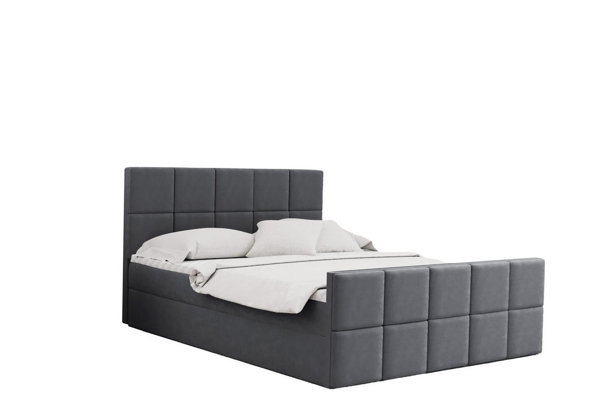 BOXBETT mit Bettkasten und Matratze Topper HANA Stoff Matt Velvet Grau 200x200 cm H2-Pocket - Grau, Holz/Textil (200/200cm) - Kaiser Möbel