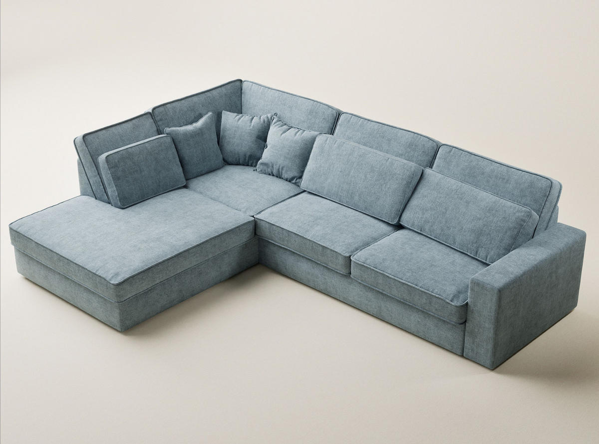 ECKSOFA Kirou Hellblau Chenille-Stoff - Links Seite - Schwarz/Hellblau, Holz/Holzwerkstoff (225/311cm) - Maison de Reve