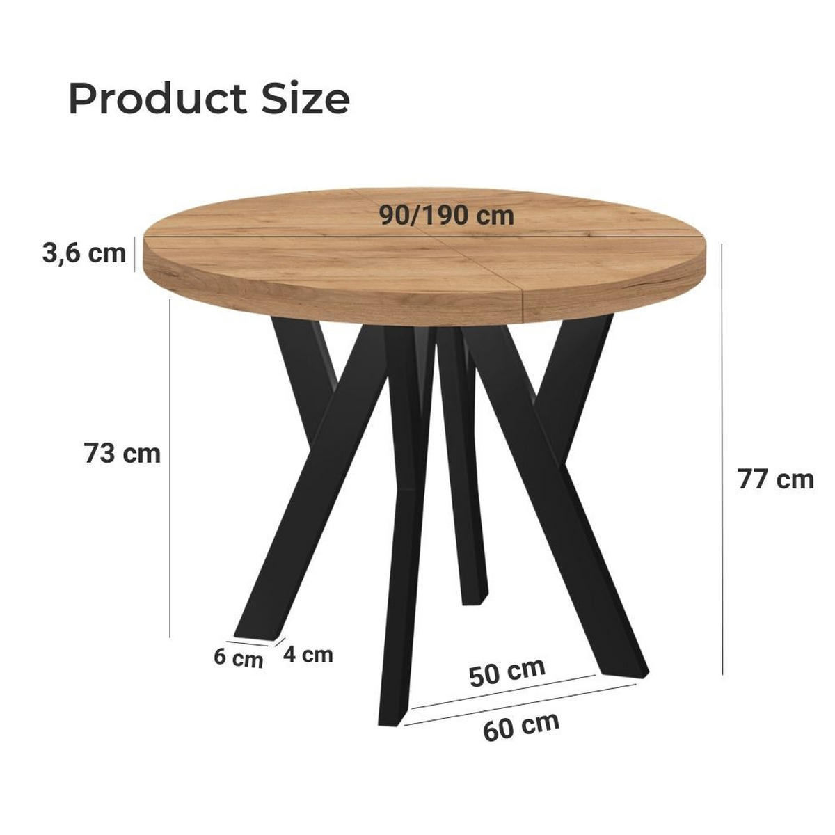 ESSTISCH Runder Ausziehbarer PERO 90/190, Eiche Artisan / Schwarz - Schwarz/Eiche Artisan, Holz (190/90/77cm) - Dekori_Interiors