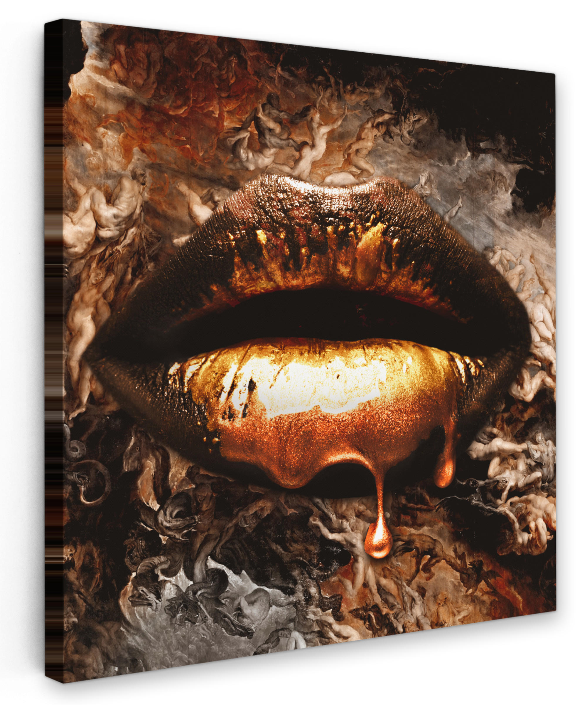 LEINWANDBILD Gold - Lippen - Kunst - Gold - Luxus - Abstrakt 20x20 cm - Kupferfarben, Textil (20/20cm) - MuchoWow