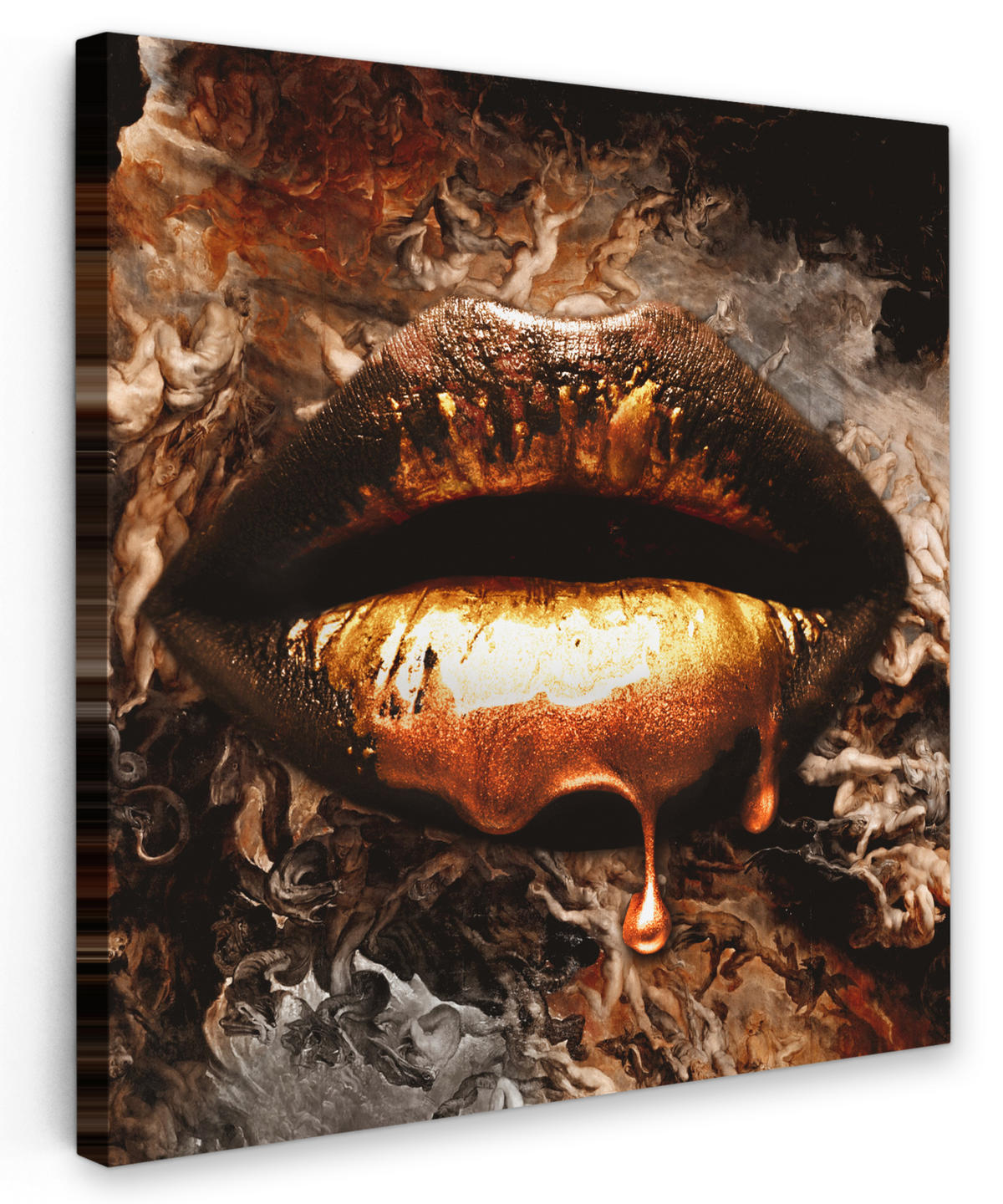 LEINWANDBILD Gold - Lippen - Kunst - Gold - Luxus - Abstrakt 20x20 cm - Kupferfarben, Textil (20/20cm) - MuchoWow