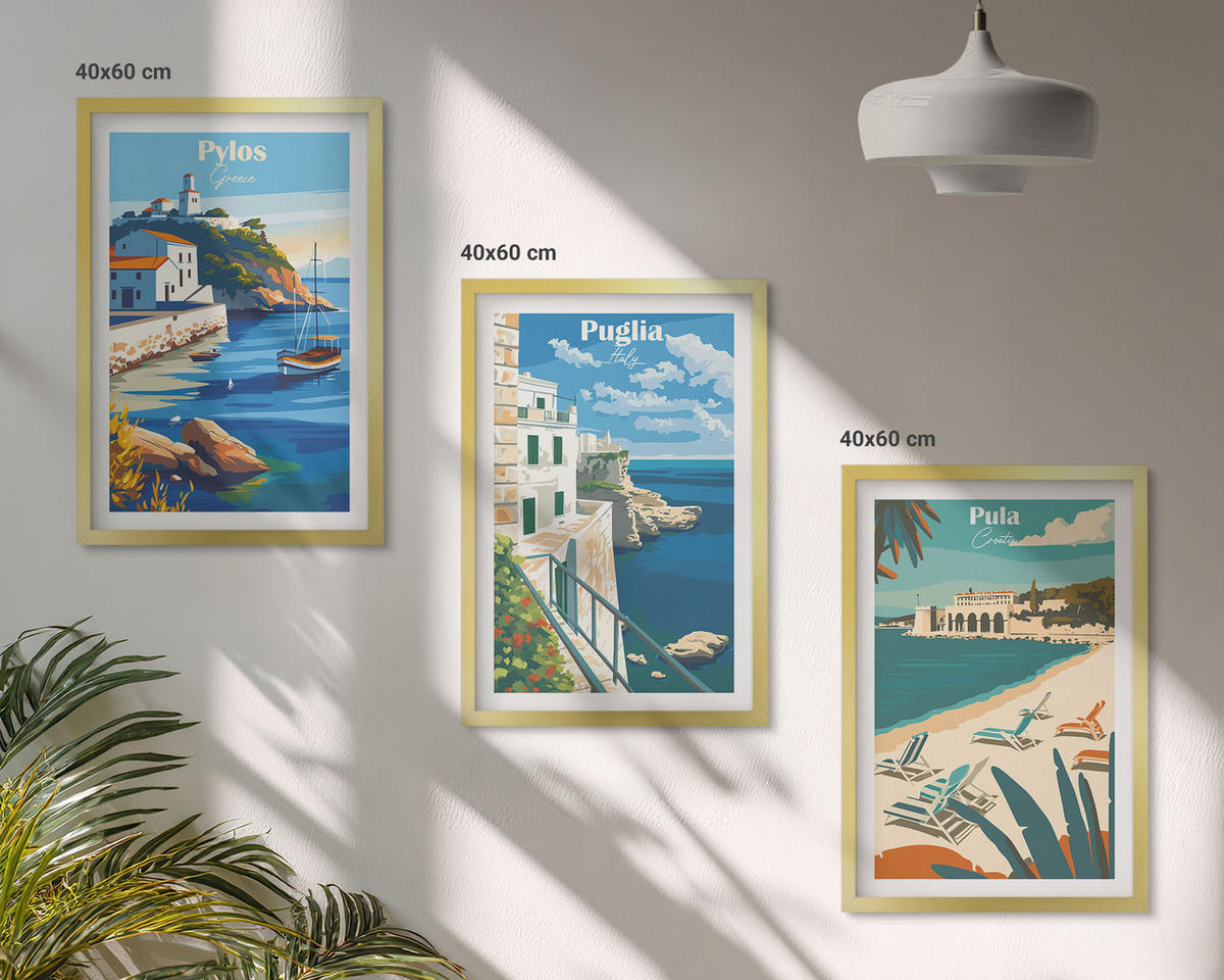 BILDER SET 3er Set - 40x60 cm Goldrahmen - Küstenlandschaften des Tourismus - Goldfarben, Kunststoff (40/60cm) - TULUP