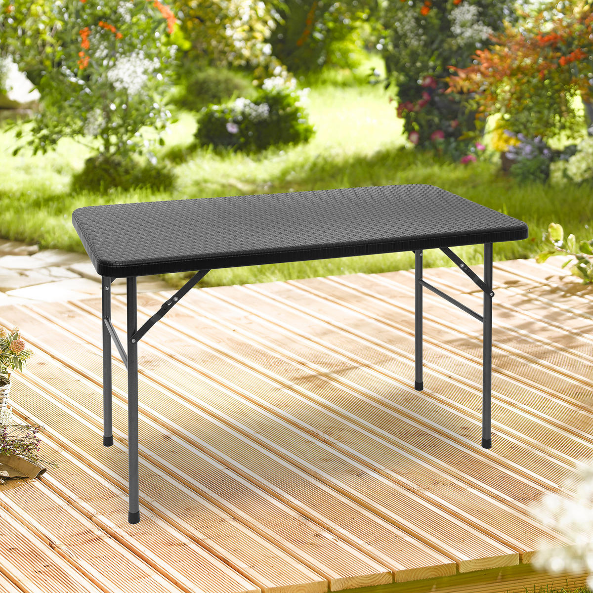 GARTENTISCH - Schwarz, Kunststoff/Metall (61.5/122/74cm) - Relaxdays