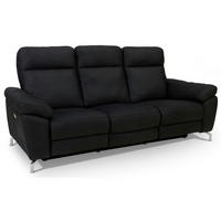 DREISITZER-SOFA Mikrofaser Schwarz - Schwarz, Leder/Metall (222/101/96cm) - Furnhouse