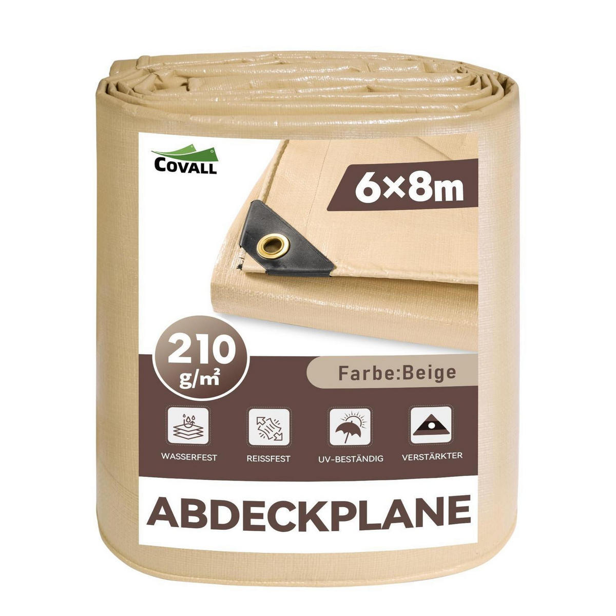 ABDECKPLANE 6 x 8 m wasserdicht reißfest UV-beständig beige 210g/m² - Beige, Kunststoff (800/600/1cm)