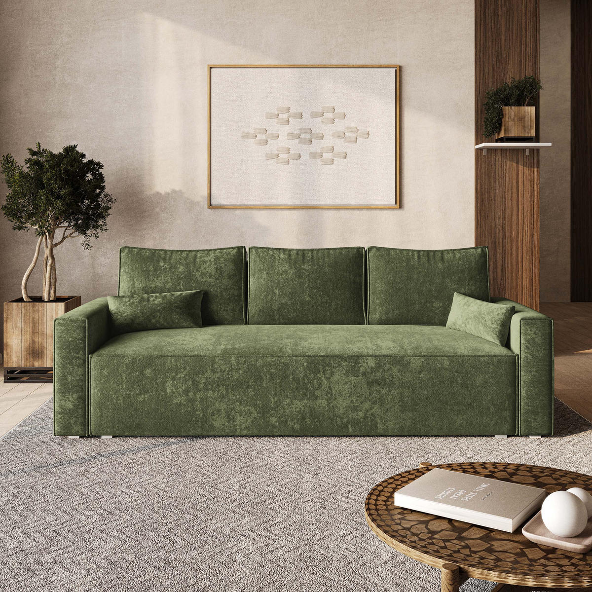 POHOVKA MENI, Ženylová látka LUMO, Zelená - šedá/zelená barva, kompozitní dřevo/textil (232/85/87cm) - MASSENO