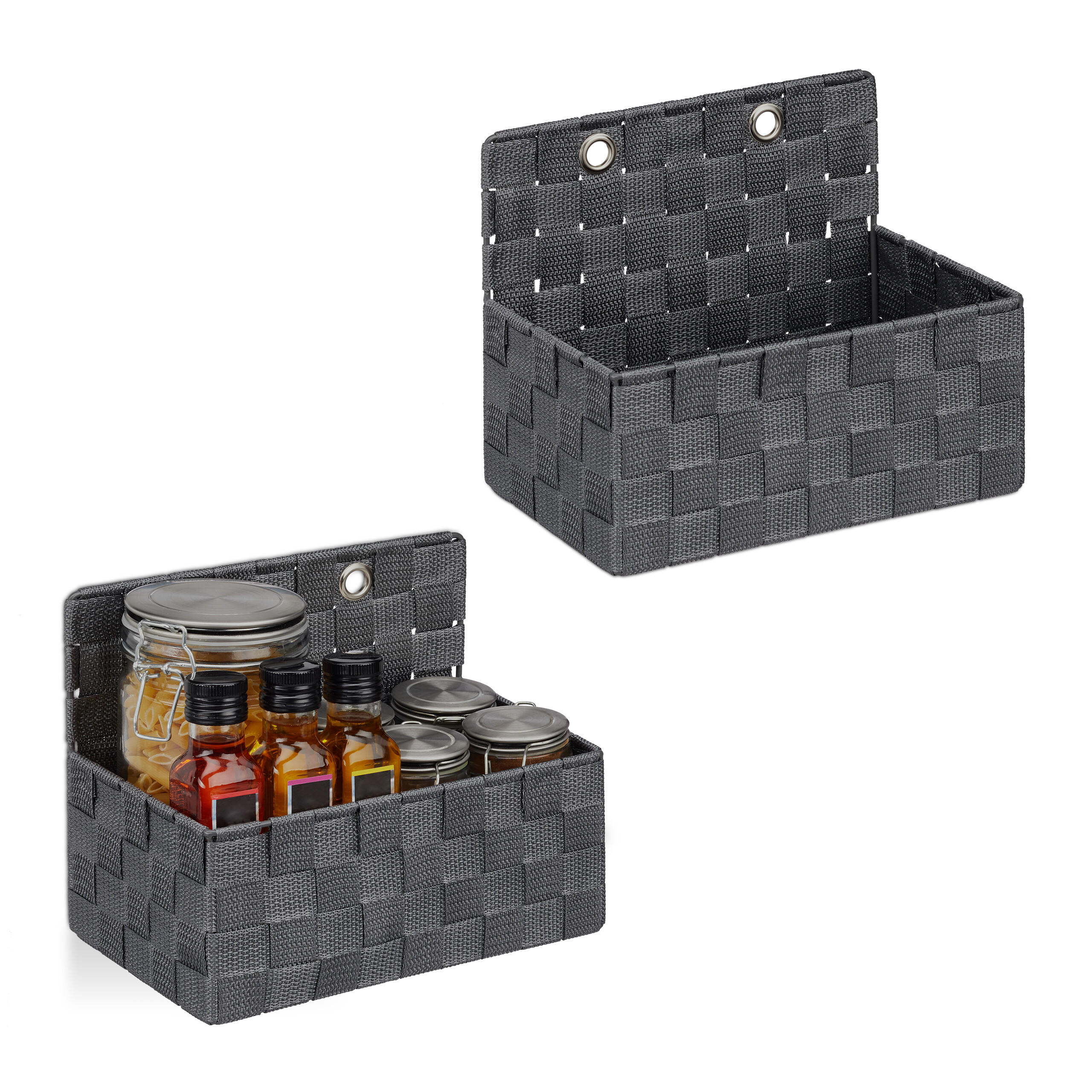 2XAUFBEWAHRUNGSKORB - Grau, Kunststoff/Metall (16.5/25/20cm) - Relaxdays