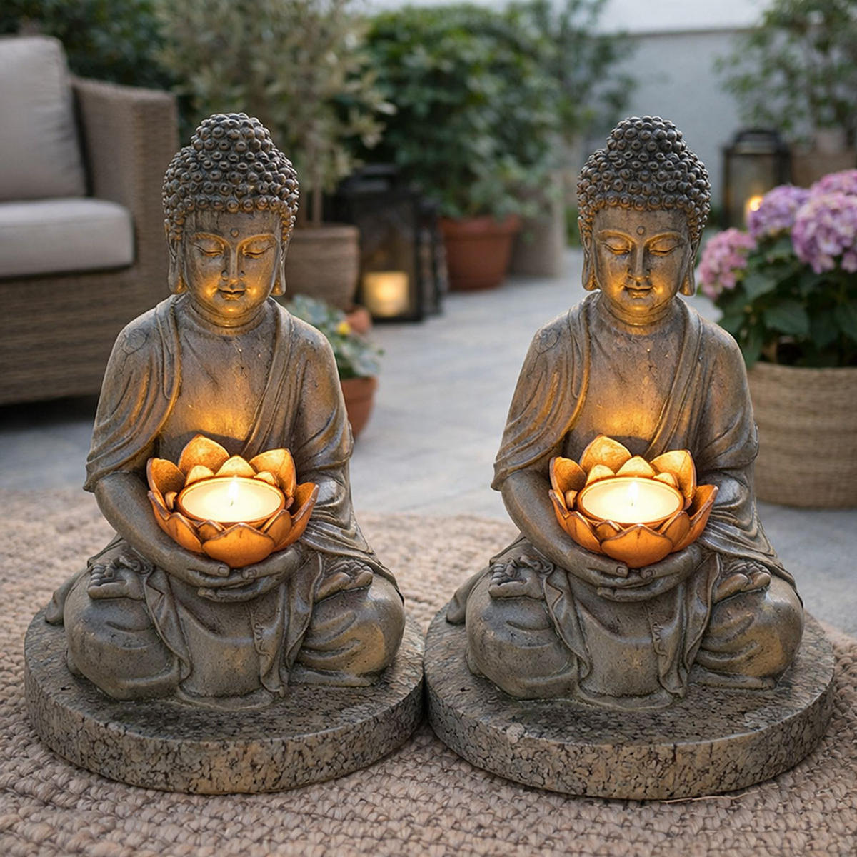 LED AUSSENLEUCHTE Buddha Steinoptik Grau 2er Set - Grau, Kunststoff (18/18/28cm) - Globo Lighting
