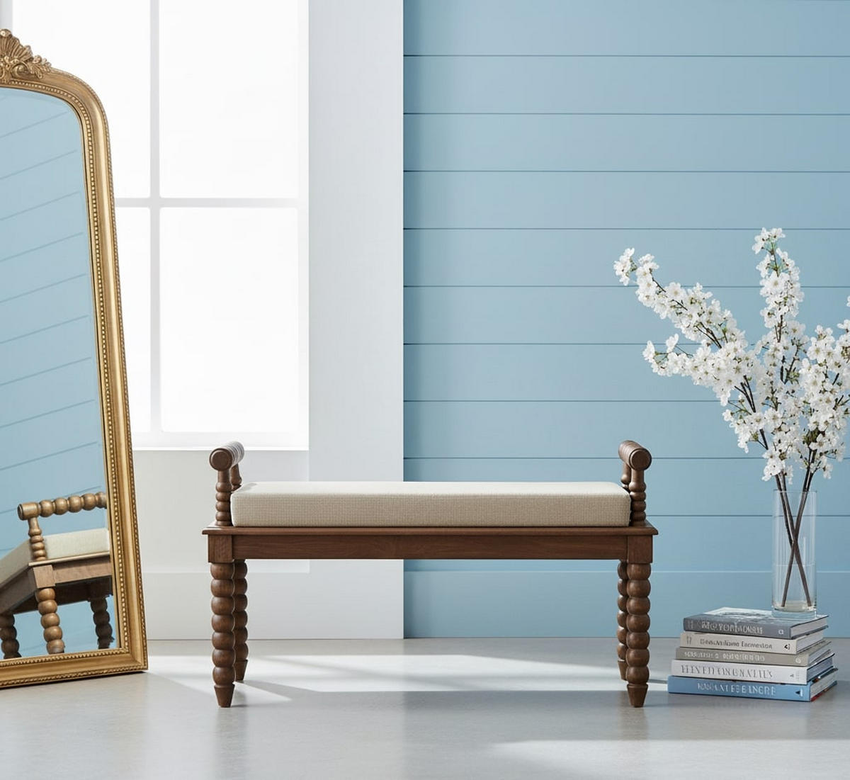 SITZBANK mit Amber-Eichen-Finish, Sitz mit Leinenbezug in Schlammton, braun - Braun, Holz (100/60/35cm) - Artisan Furniture