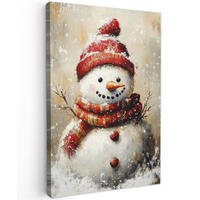 LEINWANDBILD Schneemann - Winter - Schnee - Beige 20x30 cm - Weiß, Textil (20/30cm) - MuchoWow