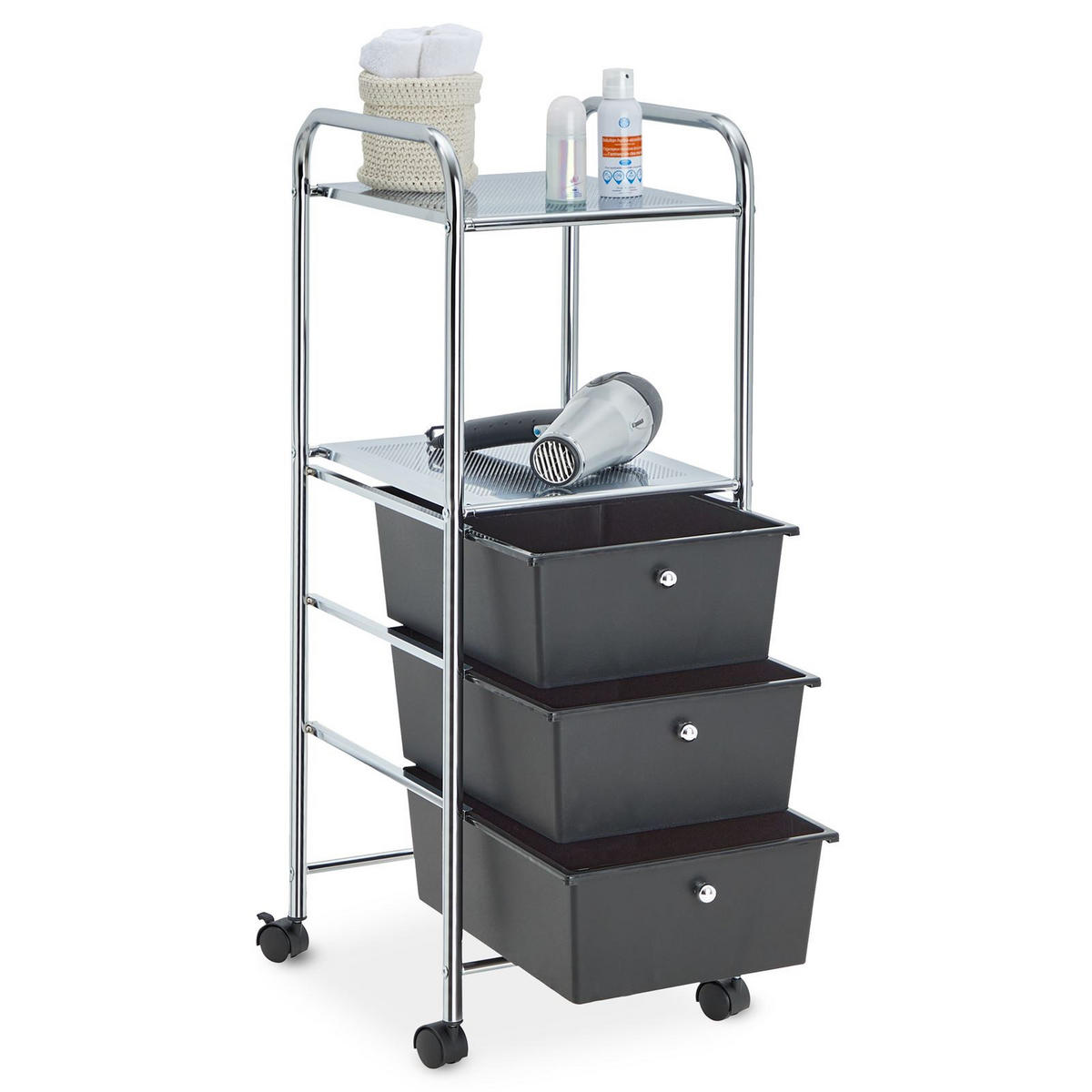 BADROLLWAGEN GINA - Schwarz, Kunststoff/Metall (33/92/40cm) - IDIMEX