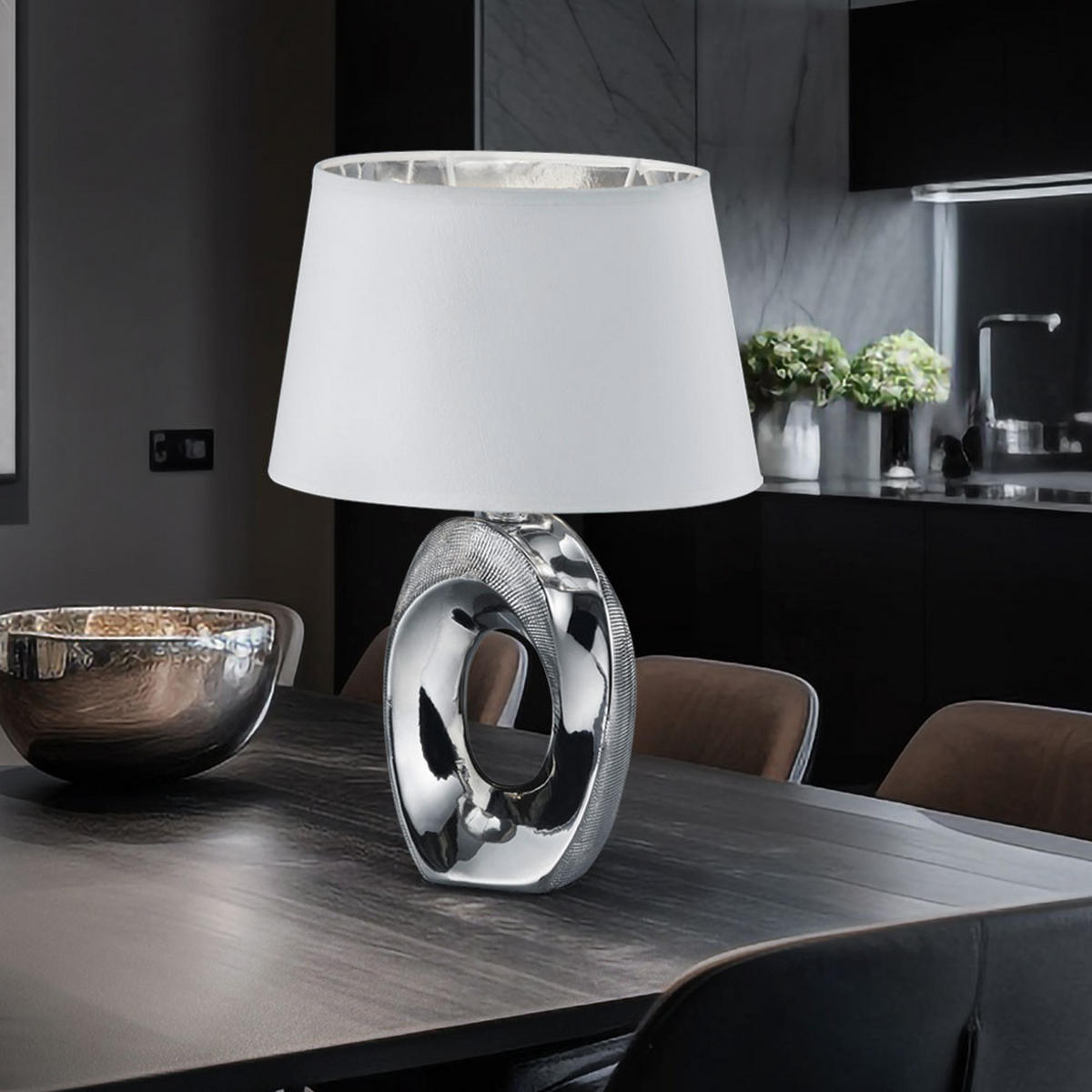 LED TISCHLEUCHTE Keramik Silber - Silberfarben, Keramik (4.5/8.1/33cm)