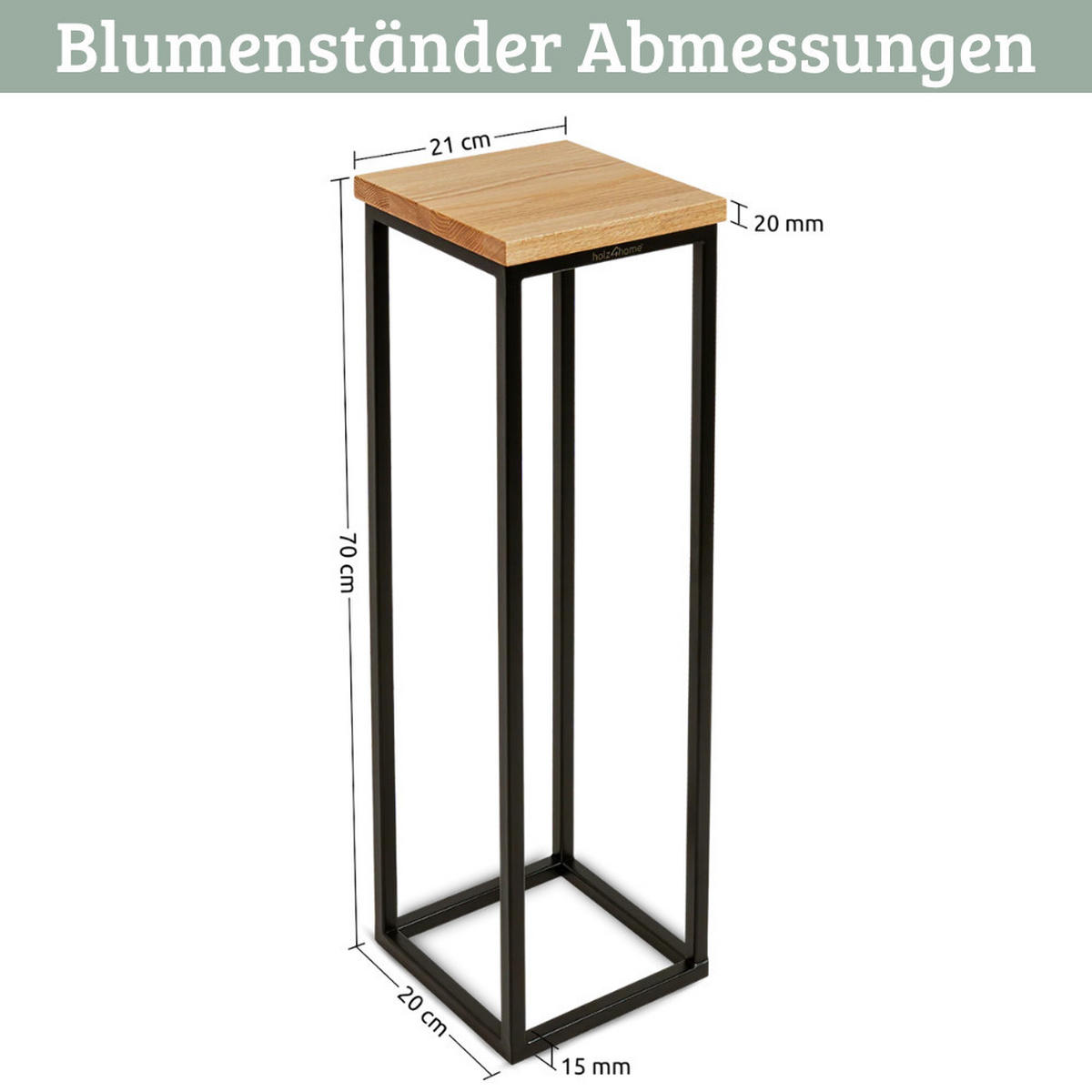 BLUMENSTÄNDER Holz LURI 70 cm hoch Eichenholz Metallgestell - Braun, Holz (20/70/21cm) - DELUKE