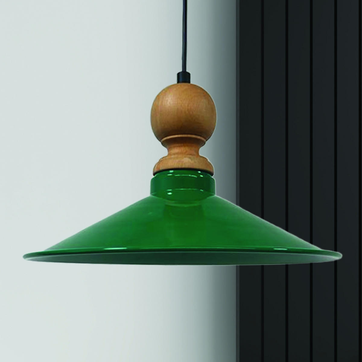 PENDELLEUCHTE Ferh 35/20 cm - Dunkelgrün, Holz/Metall (35/20cm) - Bamyum
