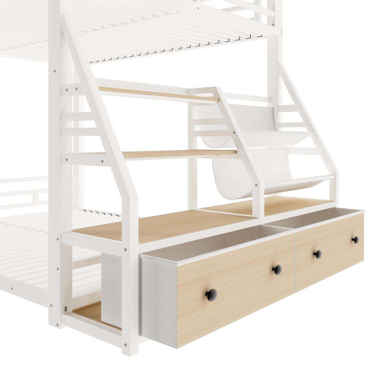 ETAGENBETT 140x200cm mit LED-Beleuchtung, mit 2 Stoffschubladen, Weiß - Weiß, Metall (140/200cm) - KOMHTOM